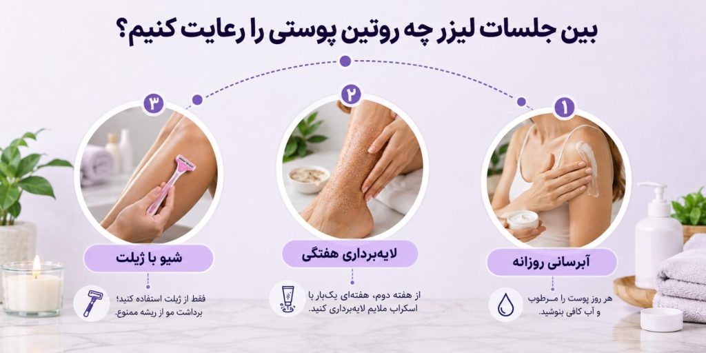 روتین پوستی بین جلسات لیزر موهای زائد